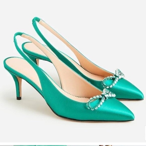 J. Crew Shoes - J.Crew Colette Slingback Pumps with Bow in Jungle Green - Size‎ 8